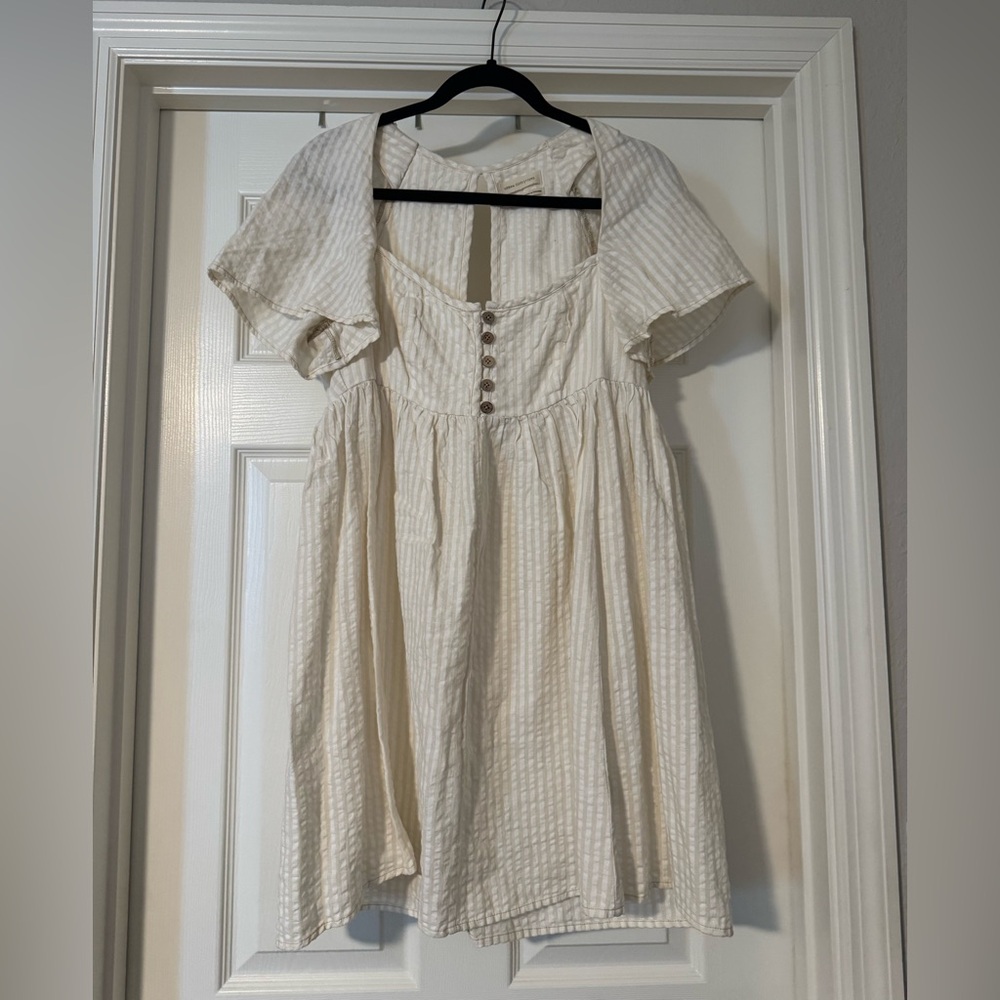 Urban Outfitters Cream Ribbed Flutter Sleeve Sundress